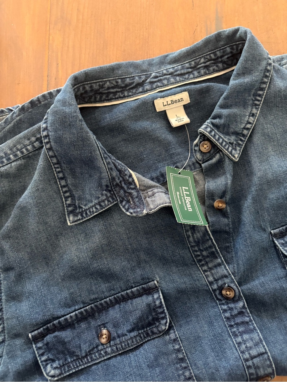 LL Bean NWT womens denim jean shirt top blouse